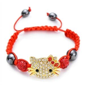 Sanrio Hello Kitty Red and Gold Adjustable Bracelet with Rhinestones NWT